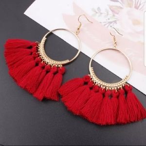 Red Tassel Earrings + Necklace Set!!!